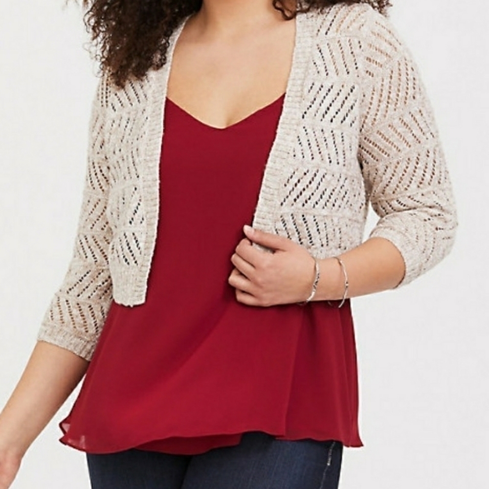 Torrid 3/4 Tan Marl Open Front Shrug/ Cardigan Size 1X